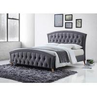 Kansas Fabric Bed In Grey With Curved Wooden Legs