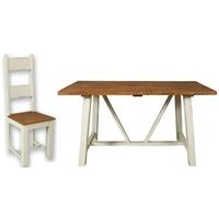 Kaveri Distressed Painted Trestle Dining Set - 6 Ladder Back Chairs