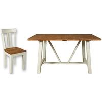 kaveri distressed painted trestle dining set 6 low back chairs