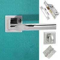 Kansas Status Bathroom Lever on Square Rose - Polished Chrome Handle Pack