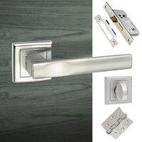 Kansas Status Bathroom Lever on Square Rose - Satin Chrome Handle Pack