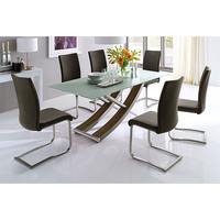 Kaleo Glass Top Oak Base Dining Table With 6 Arco Dining Chairs