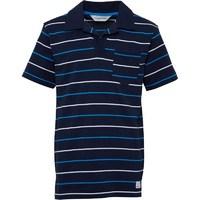 Kangaroo Poo Boys Notch Neck Yarn Dyed Striped Polo Navy/White/Turquoise