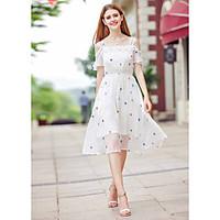 kanfwomens casualdaily a line chiffon dressprint boat neck knee length ...