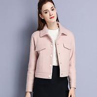 KAN F Women\'s Casual/Daily Simple CoatSolid Shirt Collar Long Sleeve Winter Pink Wool Acrylic Polyester