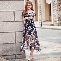 kanfwomens casualdaily swing dressfloral print boat neck maxi short sl ...