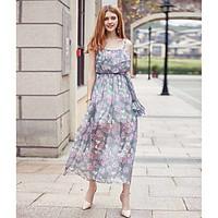 kanfwomens casualdaily swing dressfloral print square neck maxi sleeve ...