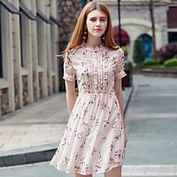 kanfwomens casualdaily a line dressfloral print stand knee length shor ...