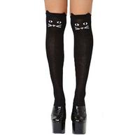Kawaii Kitty Face Knee High Socks - Size: One Size