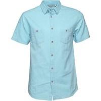 Kangaroo Poo Mens Linen Mix Short Sleeve Shirt Blue