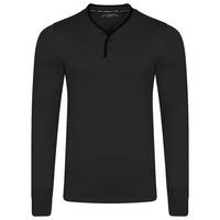 Kallias Faux Leather Trim Henley Jumper in Charcoal Marl  Kensington Eastside