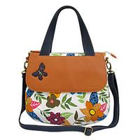 Kate@Co. Women\'s Real Leather Figured Cloth Floral Print Shoulder Bag