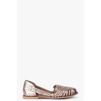 Kayla Metallic Leather Woven Ballet - rose gold