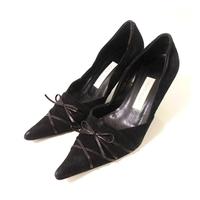 Kate Kuba Size UK 4 Midnight Black Suede Wrap Bow Detail Pointed Court Shoes (EU 37)