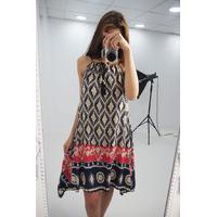 kaggie fuschia drape printed tassel summer dress