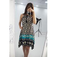 Kaggie Turquoise drape printed tassel summer dress