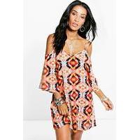 Kaleidescope Cold Shoulder Sun Dress - orange