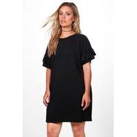 Katy Frill Detail T-shirt Dress - black