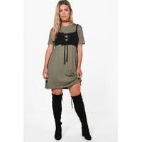 Katie Bralet Detail T-shirt Dress - khaki