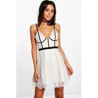 Kat Piping Bustier Skater Dress - ivory