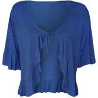 Katrina Frill Short Sleeve Tie Up Cardigan - Blue