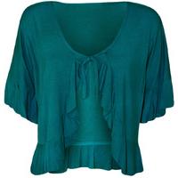 katrina frill short sleeve tie up cardigan teal