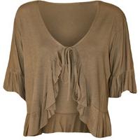 katrina frill short sleeve tie up cardigan mocha