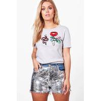 kate sequin denim short blue