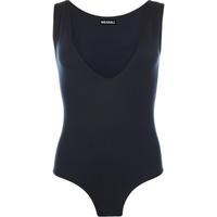 kat basic v neck sleeveless plunge bodysuit navy blue