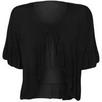 Katrina Frill Short Sleeve Tie Up Cardigan - Black