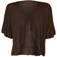 Katrina Frill Short Sleeve Tie Up Cardigan - Brown