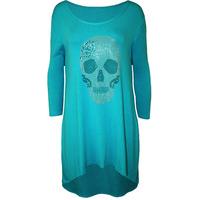 kathy skull detail dip hem top turquoise