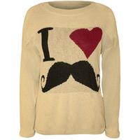 Kaila I Heart Moustache Knitted Jumper - Cream