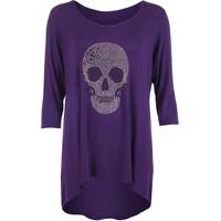 kathy skull detail dip hem top purple silver