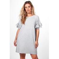 Katy Frill Detail T-shirt Dress - grey marl