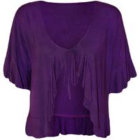 Katrina Frill Short Sleeve Tie Up Cardigan - Purple