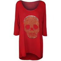 Kathy Skull Detail Dip Hem Top - Red