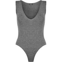 Kat Basic V-Neck Sleeveless Plunge Bodysuit - Dark Grey