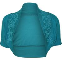 Kate Short Sleeve Beaded Shrug - Teal