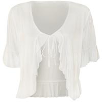 Katrina Frill Short Sleeve Tie Up Cardigan - White