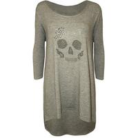 Kathy Skull Detail Dip Hem Top - Light Grey