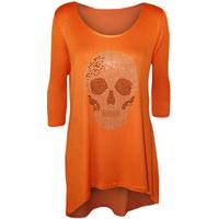 Kathy Skull Detail Dip Hem Top - Orange