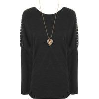 Kari Knitted Studded Batwing Top - Black