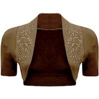 Kate Short Sleeve Beaded Shrug - Mocha