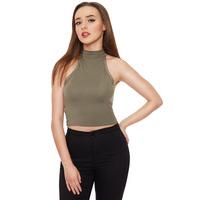 Kathleen Halter Neck Crop Top - Khaki