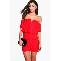 kairi frill off the shoulder playsuit red