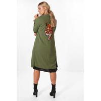 Katie Tiger Embroidered Duster Coat - khaki