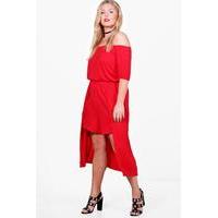 Katie Off The Shoulder Playsuit - red