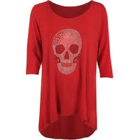 kathy skull detail dip hem top red silver