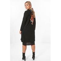 Katie Tiger Embroidered Duster Coat - black